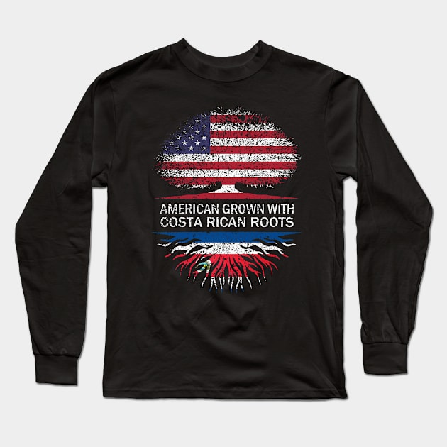 American Grown with Costa Rican Roots USA Flag Long Sleeve T-Shirt by silvercoin